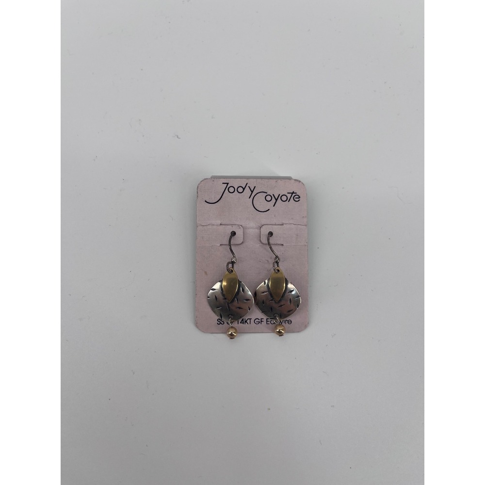 Jody Coyote Mixed Metal Sterling Silver 14KT Gold Filled Drop Earrings USA Made
